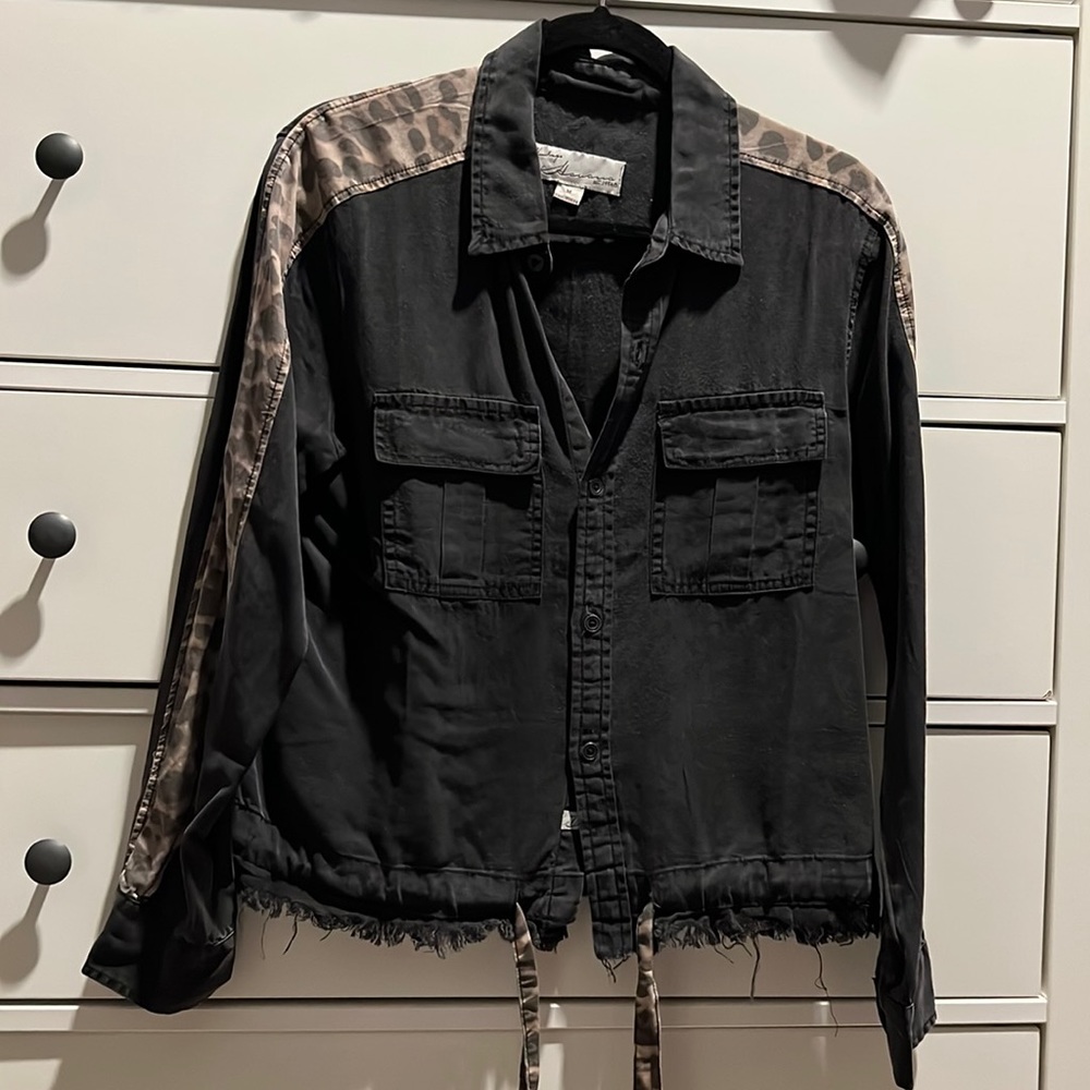 Black distressed leopard detailed blouse